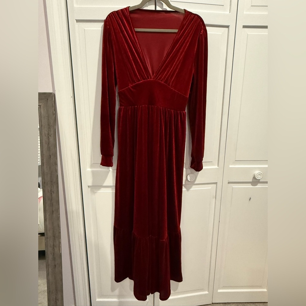 NWOT, SHEIN Elegant Red Velour Dress XL